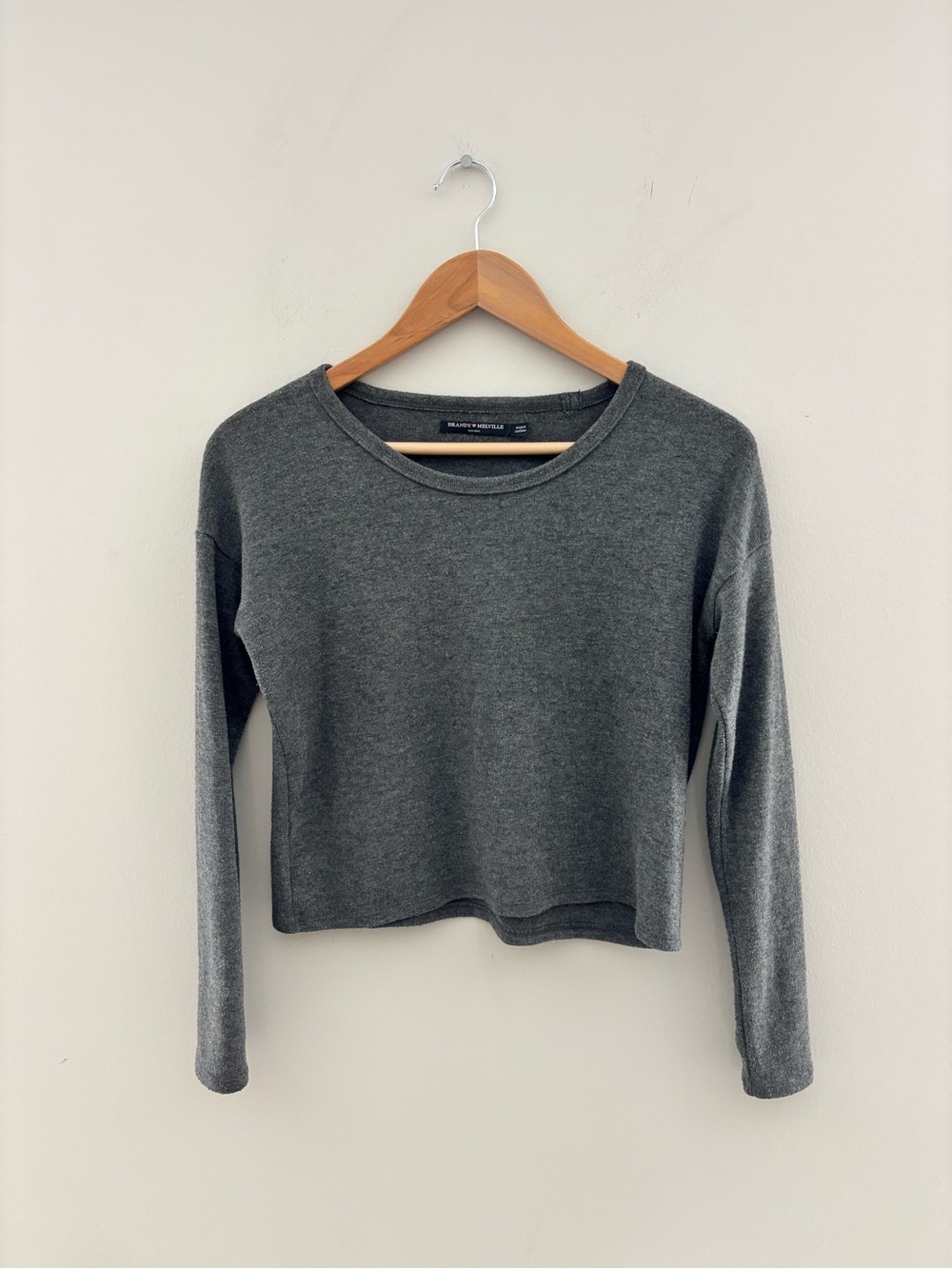 Brandy Melville Charcoal Gray Long Sleeve Cropped Tee One Size